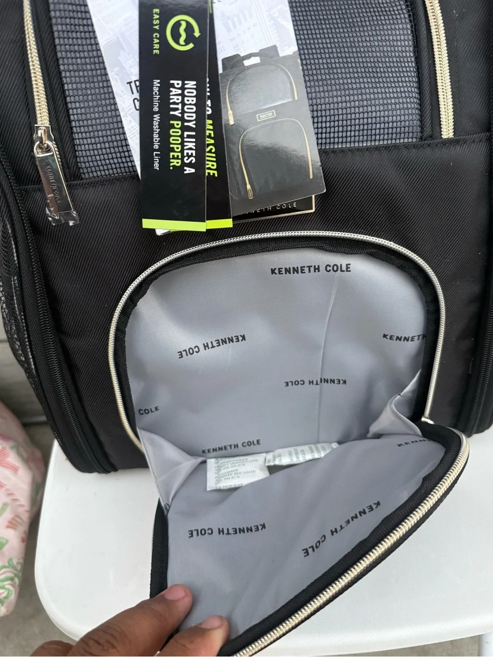 Kenneth Cole Black Backpack Pet Carrier with Gold Trim